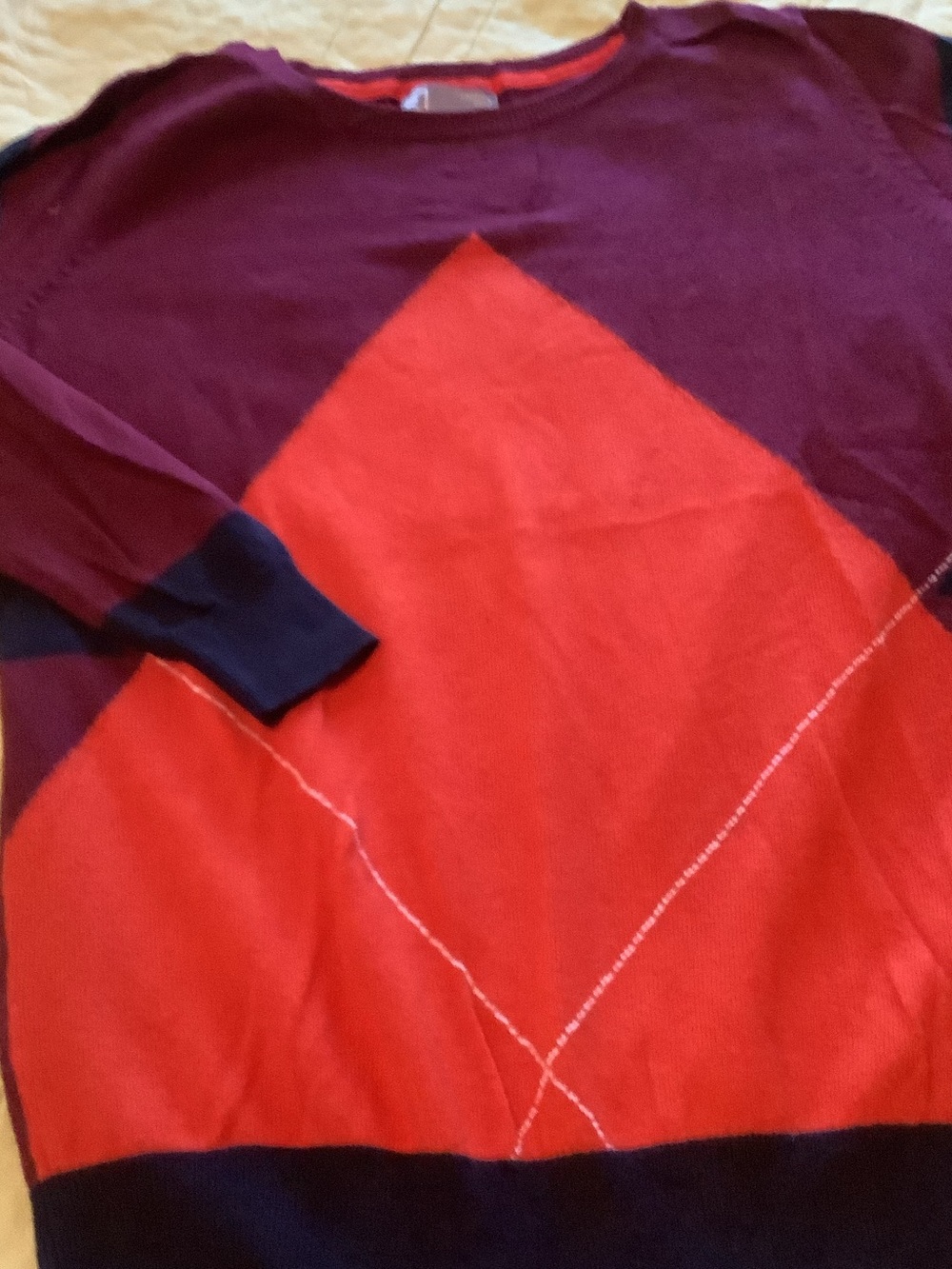 Womens Colorblock Diamond Pullover Sweater - Red & Purple